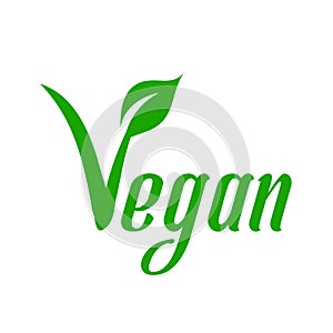 Text vegan with symbol- The V-label- V with a leaf originated with the European Vegetarian Union photo