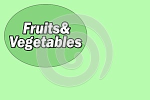 Text vegetables and fruits. Vegetable shop. fruit shop. Signboard for the store. Green background for the store