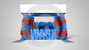text Wash in the center of automatic car wash rollers - 3D rendering illustration