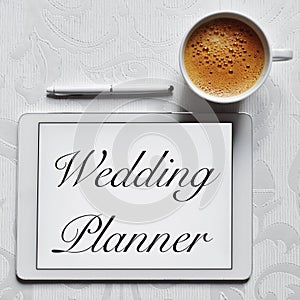 Text wedding planner in a tablet computer