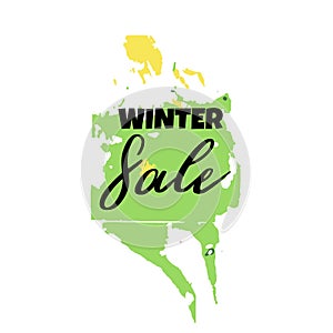 Text Winter Sale, discount banners.Grunge elements, ink drops, a