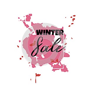 Text Winter Sale, discount banners.Grunge elements, ink drops, a