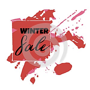 Text Winter Sale, discount banners.Grunge elements, ink drops, a