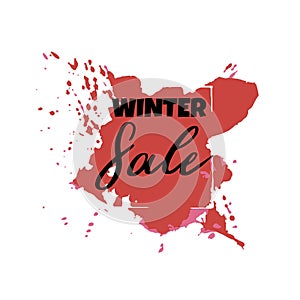 Text Winter Sale, discount banners.Grunge elements, ink drops, a