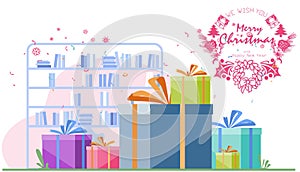 Text  We Wish You Merry Christmas and Happy New Year of  gift box. Suitable for the act of giving campaigns celebrate