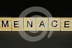 Text on word menace from gray wooden letters