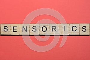 text the word sensorics from gray wooden small letters