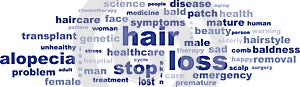 Text of words alopecia baldness hair loss