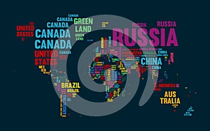 Text world map country name typography design
