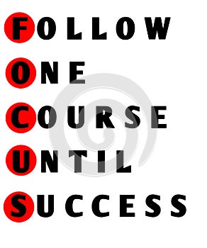 Text written  Follow One Course Untill Success  on white background.