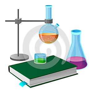 Textbook and Chemistry Tools Isolated Illustration