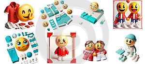 textil cartoon characters with different emotions on transparent background. 3d rendering photo