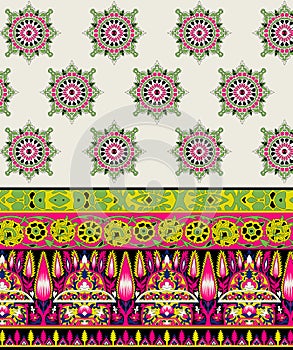 Textile Digital Ikat Ethnic Design Set of damask Border Baroque Pattern wallpapers gift card Frame for women cloth use Mughal