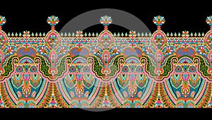 Textile Digital Ikat Ethnic Design Set of damask Border Baroque Pattern wallpapers gift card Frame for women cloth use Mughal