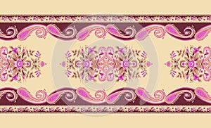 Textile Digital Ikat Ethnic Design Set of damask Border Baroque Pattern wallpapers gift card Frame for women cloth use Mughal