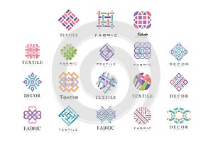 Textile, Fabric, Decor Logo Design Set, Tailor Shop, Sewing, Tailoring Industry Design Element Vector Illustration
