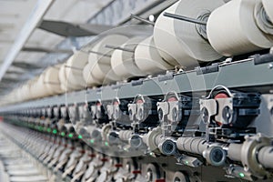 Textile factory. Coils with different windings on the production line