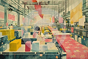 textile factory working process copy space