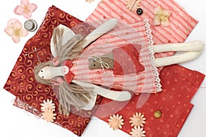 Textile handmade doll and sewing accessory