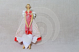 Textile handmade toys - Angel in red dress. tilda