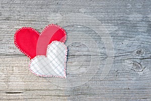 Textile hearts, top view