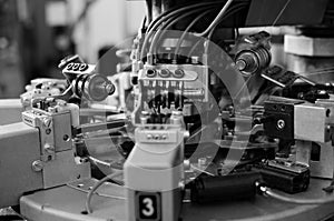 Textile: Industrial Embroidery Machine. Machinery and equipment in a spinning production company