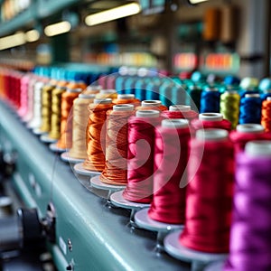 Textile industry concept embroidery machine, knitting, spinning, sewing thread