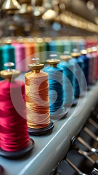 Textile industry concept embroidery machine, knitting, spinning, sewing thread