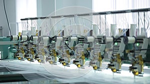 Textile industry with knitting machines in factory