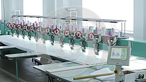 Textile industry with knitting machines in factory