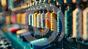 Textile machine with colors threads industrial
