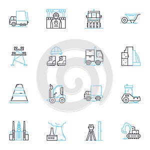 Textile Mill linear icons set. Fabric, Weaving, Spinning, Dyeing, Loom, Yarn, Textile line vector and concept signs