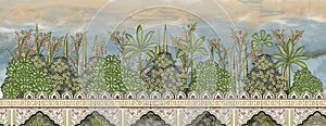 Textile Print Mughal Flower Illustration and Plant vintage manual artwork Digitally enhanced