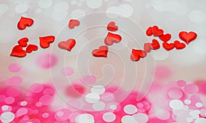 Textile red hearts, Valentines Day hearts, pink bokeh background