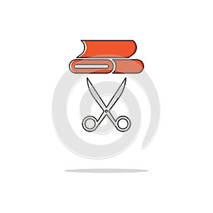 Textile and scissors color thin line icon.Vector illustration