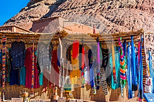 Textile shop on the street of the old city of Ait-Ben-Haddou, Morocco