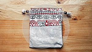 Textile soft bag with blue-white pattern