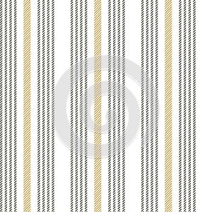 Textile stripes pattern in grey, gold, white. Textured vertical lines background for dress, shirt, shorts, trousers.