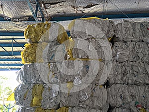 textile waste plastic bags ready to be sold and reprocessed