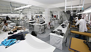 Textile workers work in a textile factory