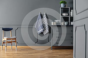 Textiles in grey kitchen interior