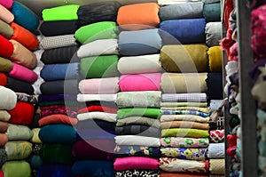 Textiles on a market in Asia