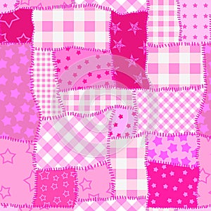Textille patchwork pattern. Pink pattern in Barbie style. Seamless Vector image.