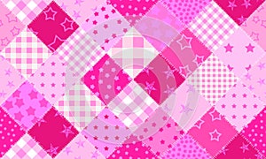 Textille patchwork pattern. Pink pattern in Barbie style. Seamless Vector image.