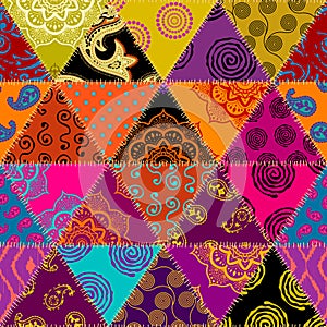 Textille patchwork pattern. Seamless Vector image. Bright tribal patchwork.