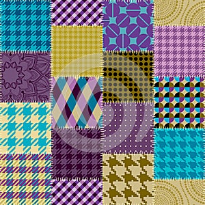 Textille patchwork pattern. Seamless Vector image. Squares patchwork