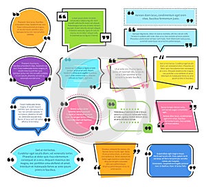 Texting boxes. Quote text design info boxes quotation bubble blog quotes symbols. Speech citation balloons, remark frame