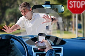 Texting and driving wreck hitting pedestrian photo