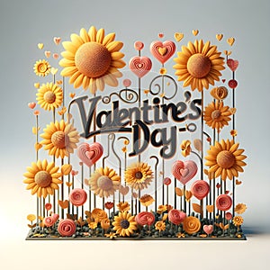 Texto valentine\'s day de girasoles, 3d render, typography photo