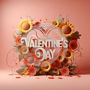 Texto valentine\'s day de girasoles, 3d render, typography photo